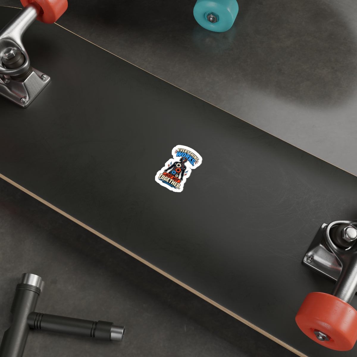 Die-Cut Sticker — "Everything Works Just Not Together" Mechanical Gears Design