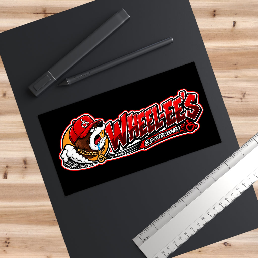 WHEEL-EE’S Red Bumper Sticker — Short Bus Comedy