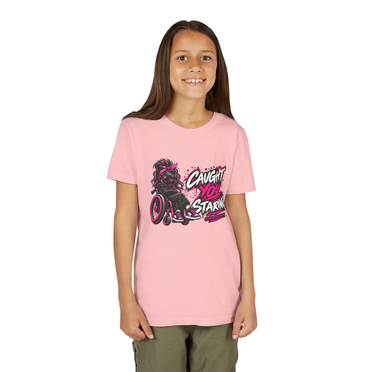 Youth Tee — "Caught You Staring" Wheelchair Pride Graphic