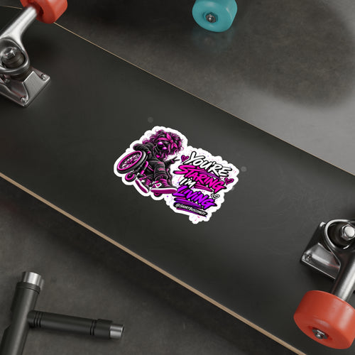 “You’re Staring I’m Living” Die-cut Wheelchair Pride Sticker (Neon Pink & Purple)