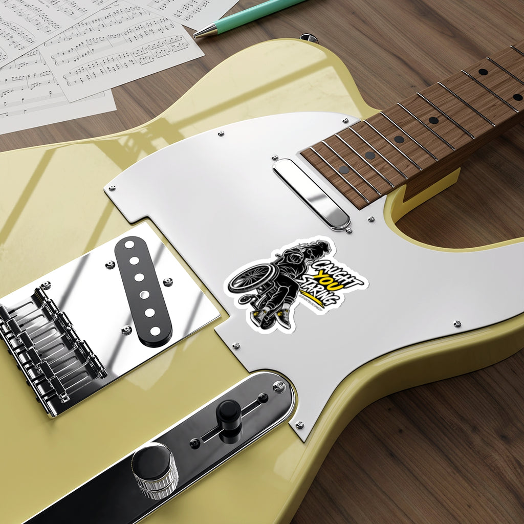 Die-Cut Sticker — "Caught You Staring" Wheelchair Graphic (Bold Yellow Accent)