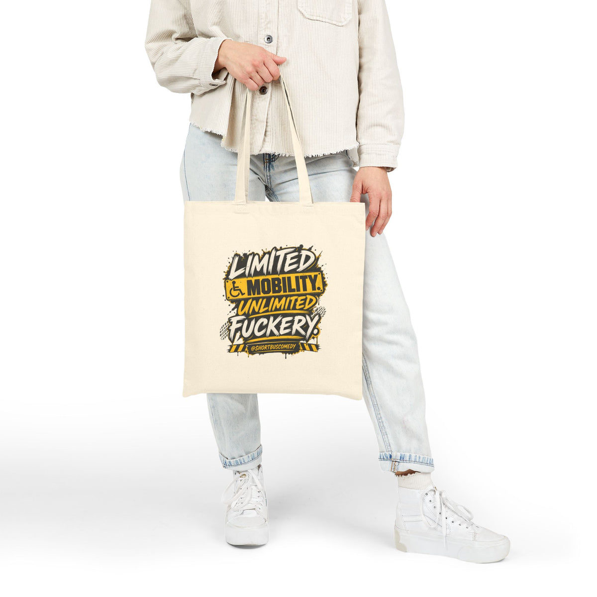 Limited Mobility. Unlimited Fuckery. — Short Bus Comedy Canvas Tote