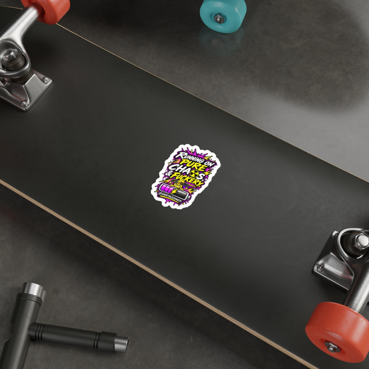 Running on Chaos and Fuckery — Short Bus Comedy Sticker