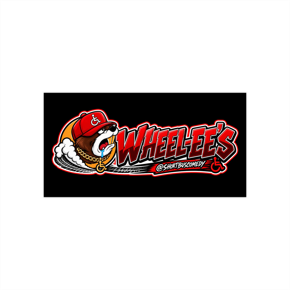 WHEEL-EE’S Red Bumper Sticker — Short Bus Comedy