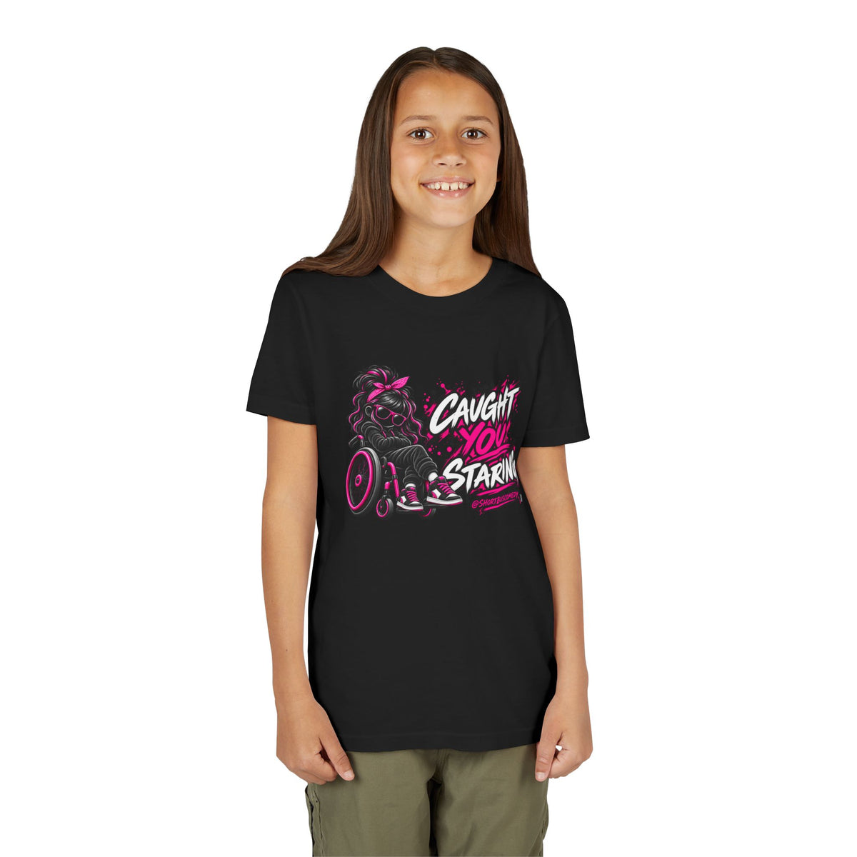 Youth Tee — "Caught You Staring" Wheelchair Pride Graphic